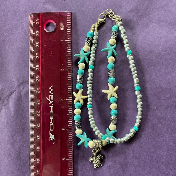 Silver Turquoise Starfish Ankle Bracelet  10” - Picture 7 of 7